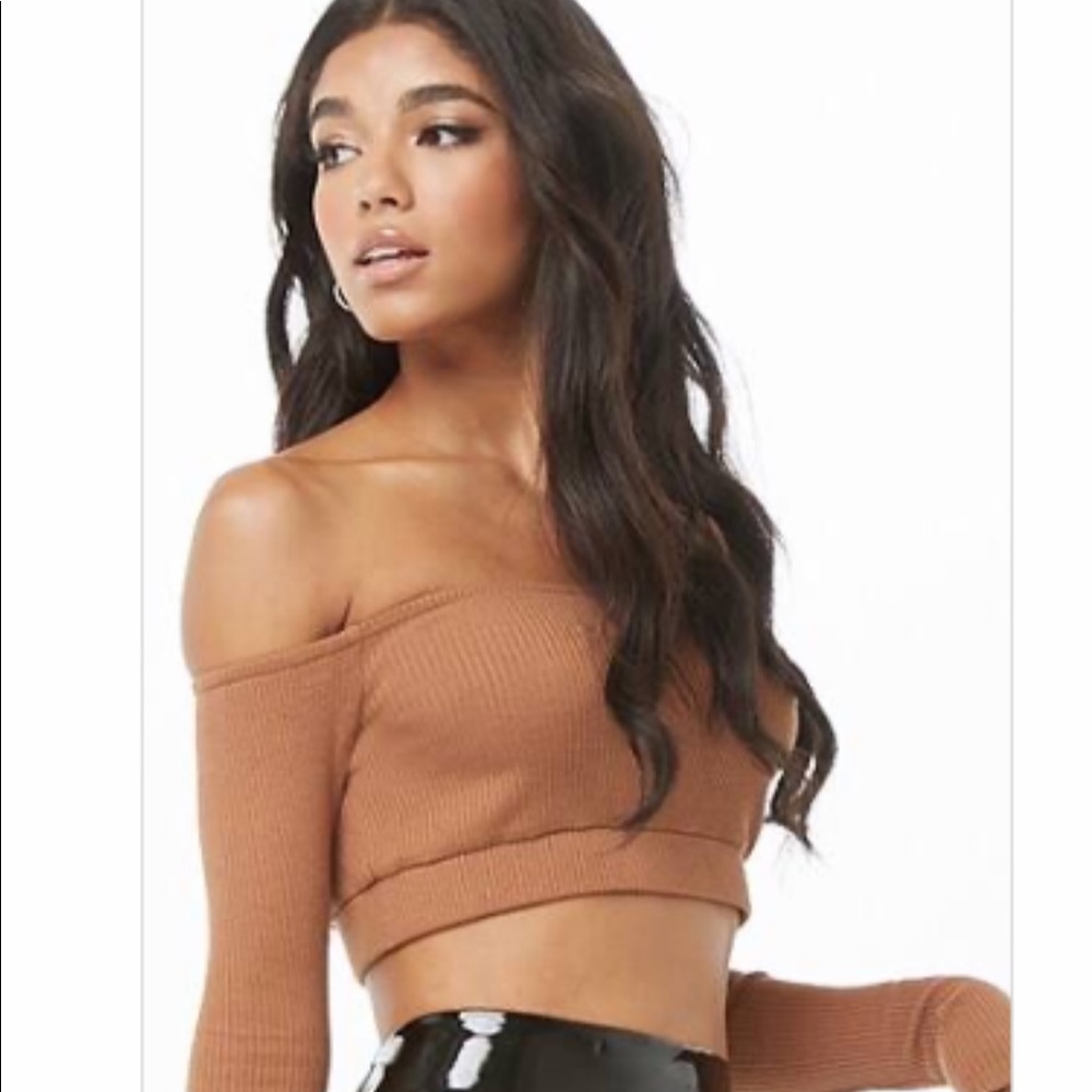 F21 Ribbed off shoulder crop top
